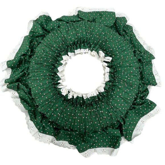 vintage handmade Christmas wreath bunched green white lace 18" hook back READ - Picture 1 of 9